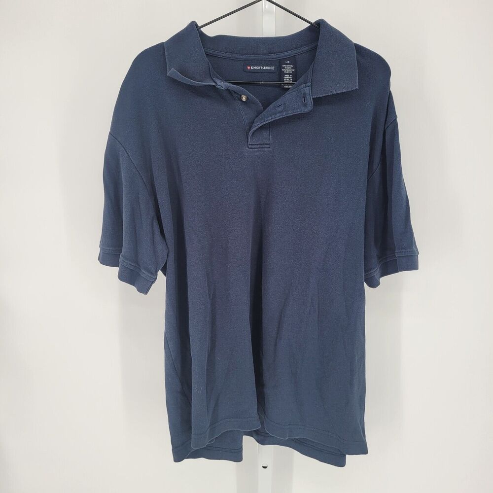Knightsbridge Mens Sz L Short Sleeve Polo Shirt Solid Navy Blue
